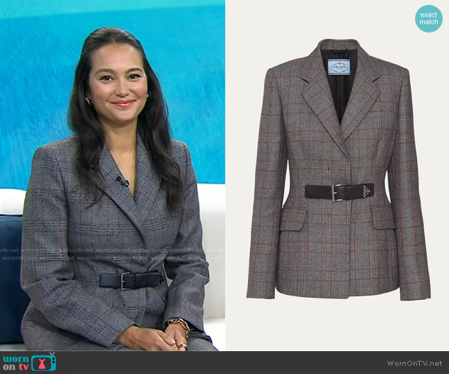 Prada Prince of Wales Leather Belted Blazer worn by Emma Heming Willis on Today