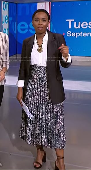 Zinhle’s print pleated skirt on NBC News Daily