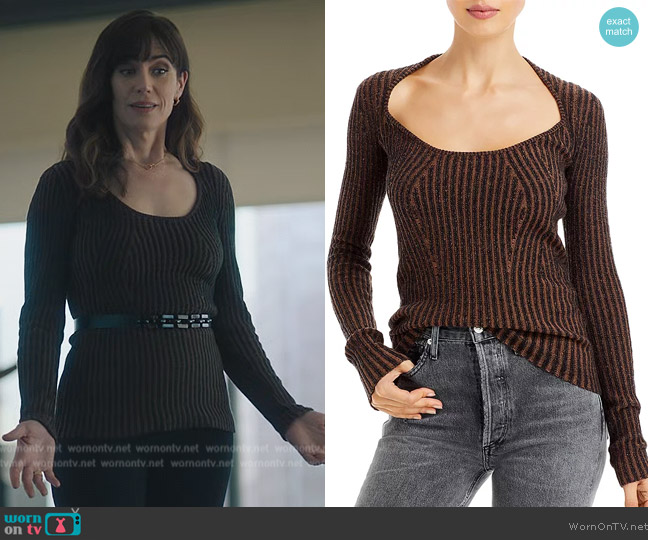  Plaited Rib Long Sleeve Knit Top Proenza Schouler worn by Wendy Rhoades (Maggie Siff) on Billions