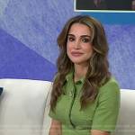 Queen Rania of Jordan’s green dress with white stitching on Today