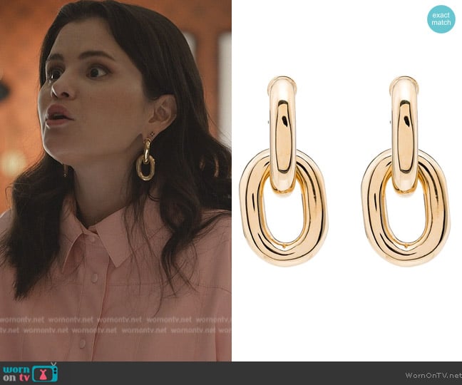 Rabanne Chain hoop earrings worn by Mabel Mora (Selena Gomez) on Only Murders in the Building