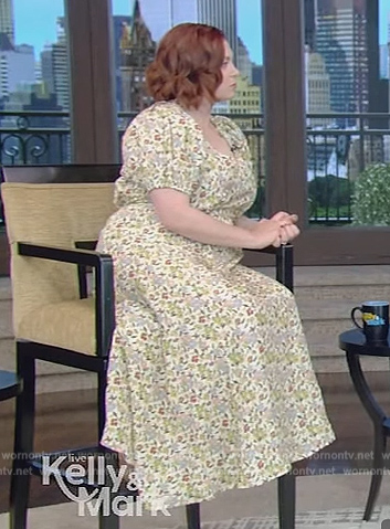 Rachel Bloom's floral print midi dress on Live with Kelly and Mark