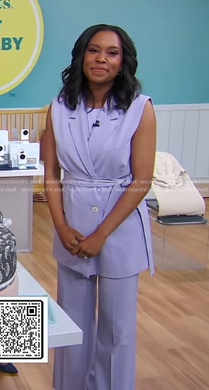 Rachel's lilac belted vest and pants on Good Morning America