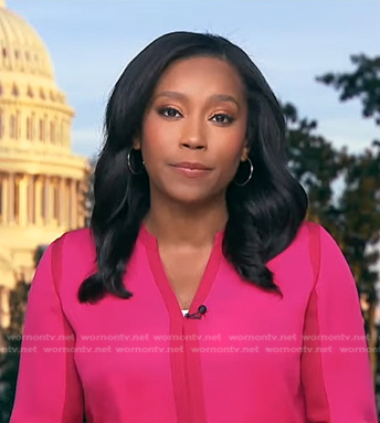 Rachel's pink contrast trim blouse on Good Morning America