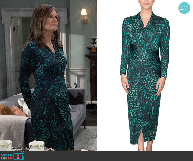 RACHEL Rachel Roy Printed Faux Wrap Dress in Evergreen Animal worn by Lucy Coe (Lynn Herring) on General Hospital