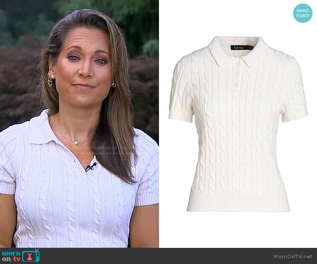 Lauren Ralph Lauren Cable Knit Cotton Polo Sweater worn by Ginger Zee on Good Morning America