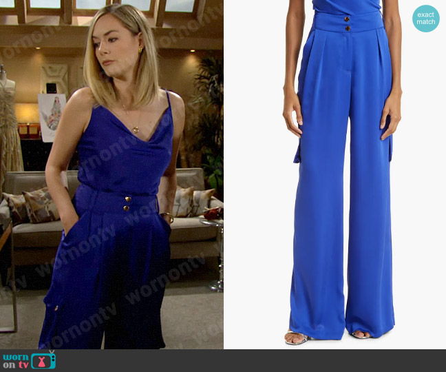 Ramy Brook Rumer Wide Leg Cargo Pants in Cabana Blue worn by Hope Logan (Annika Noelle) on The Bold and the Beautiful