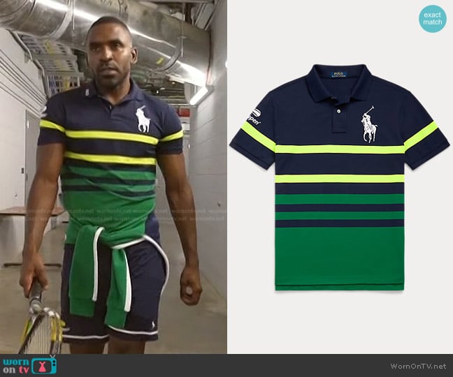 Polo Ralph Lauren US Open Ball Crew Polo Shirt in Refined Navy Multi worn by Justin Sylvester on Today