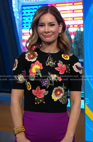 Rebeca’s black floral embroidered sweater on Good Morning America
