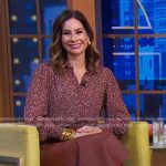 Rebecca’s floral blouse and brown leather skirt on Good Morning America