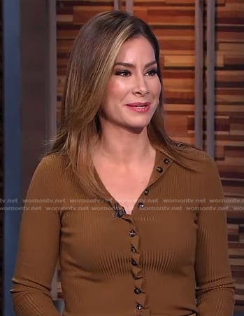 Rebecca’s brown ruffle detail cardigan on Good Morning America