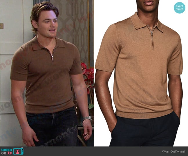 Reiss Maxwell Zip Wool Polo worn by Johnny DiMera (Carson Boatman) on Days of our Lives