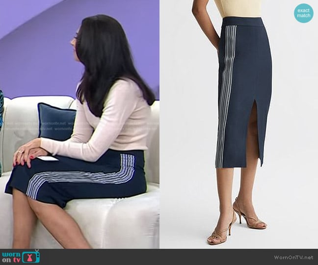 Reiss Pia Side Striped Midi Skirt worn by Dr. Natalie Azar on Today