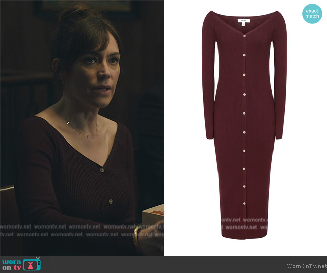 Reiss Camille Knitted Button Through Midi Dress worn by Wendy Rhoades (Maggie Siff) on Billions