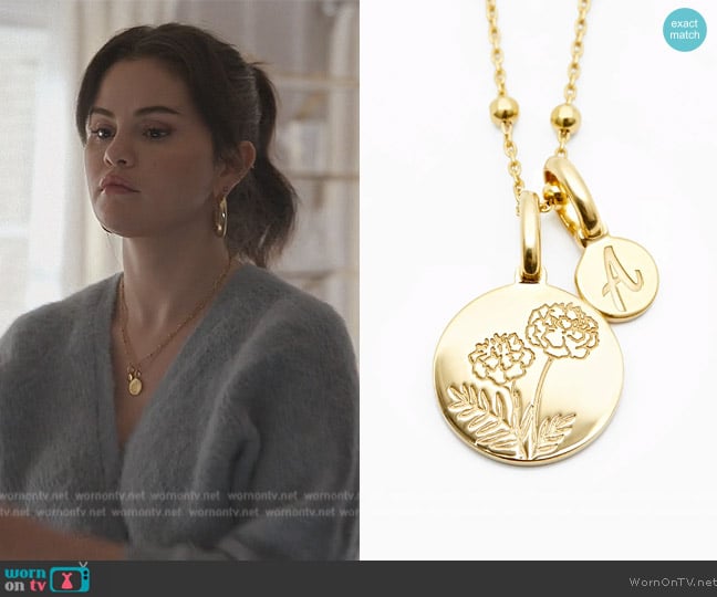 Rellery Marigold Initial Necklace - October Flower worn by Mabel Mora (Selena Gomez) on Only Murders in the Building