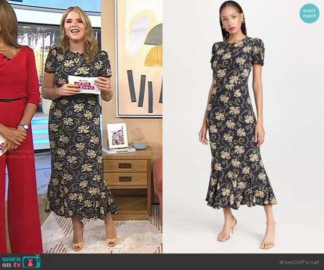 Rhode Lulani Dress in Black Mosaic Blossom worn by Jenna Bush Hager on Today