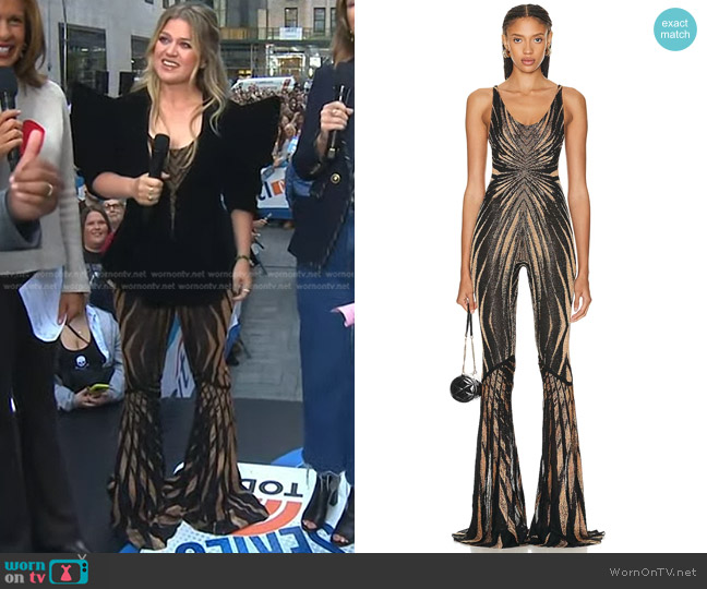 Roberto Cavalli Flared Leg Jacquard Jumpsuit worn by Kelly Clarkson on Today