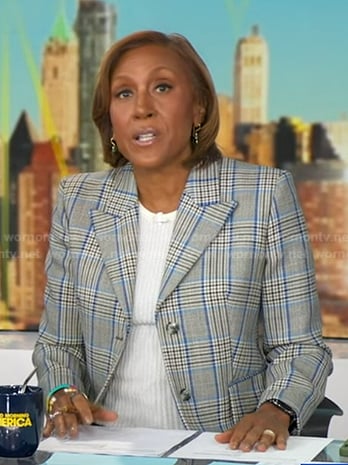 Robin's grey and blue plaid blazer on Good Morning America