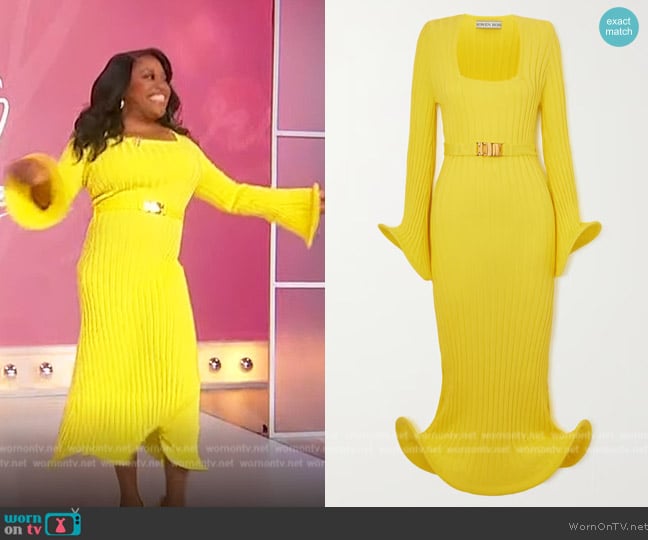 Rowen Rose Waves belted ribbed cotton midi dress worn by Sherri Shepherd on Sherri