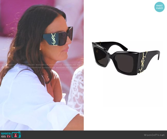 Saint Laurent Monogram Acetate Blaze Rectangular Sunglasses worn by Lisa Barlow on The Real Housewives of Salt Lake City