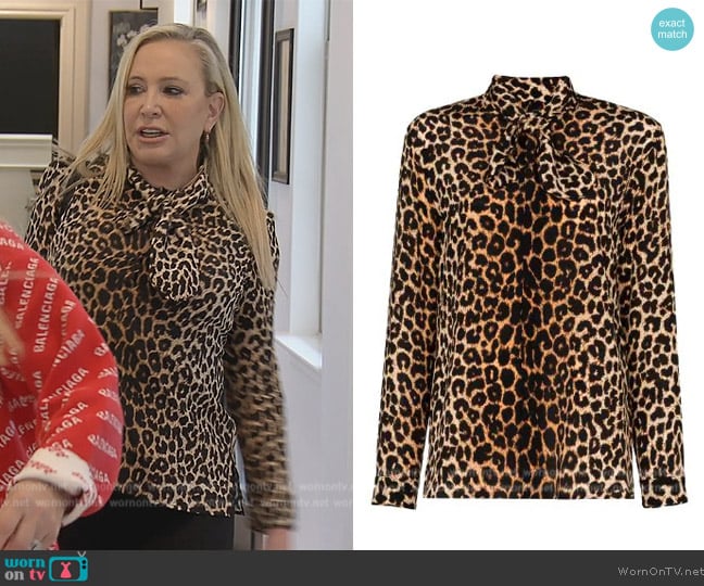 Saint Laurent Leopard print blouse worn by Shannon Beador on The Real Housewives of Orange County