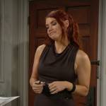 Sally’s black cowl-neck jumpsuit on The Young and the Restless