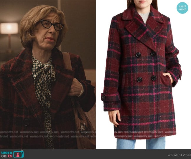 Sam Edelman Plaid Double Breasted A-Line Coat worn by Jackie Hoffman (Jackie Hoffman) on Only Murders in the Building