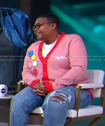 Sam Jay’s pink Hello Kitty cardigan on Good Morning America