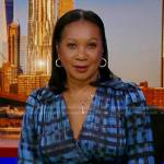 Sandra Bookman’s blue plaid wrap dress on Good Morning America