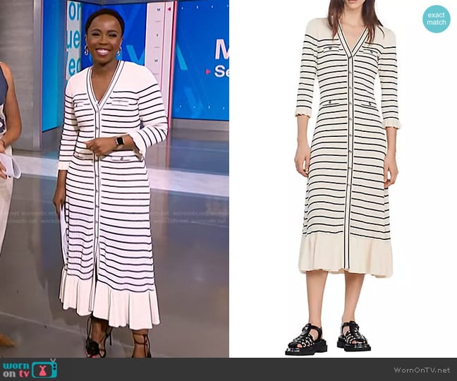 Sandro Knit Sailor-Striped Midi-Dress worn by Zinhle Essamuah on NBC News Daily