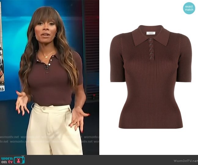 Sandro Short-Sleeved Polo Neck Sweater worn by Zuri Hall on Access Hollywood