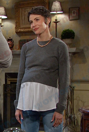 Sarah's grey mixed media maternity sweater on Days of our Lives