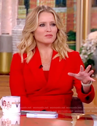 Sara's red wrap jumpsuit on The View