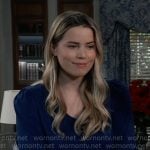 Sasha’s blue v-neck top on General Hospital
