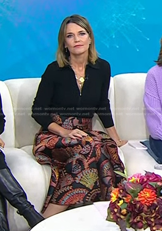WornOnTV: Savannah’s black jacquard midi skirt on Today | Savannah ...