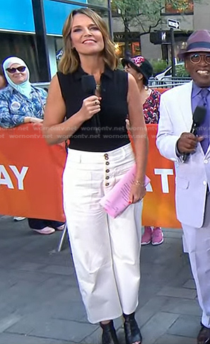 Savannah's black zip top and white cropped pants on Today