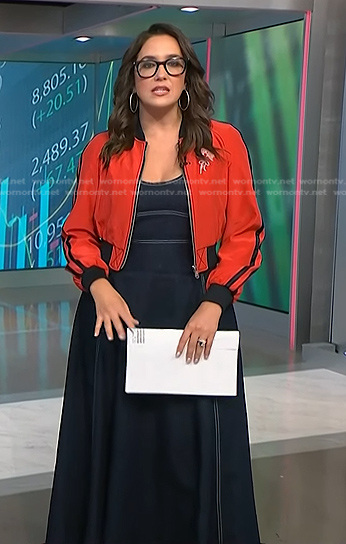 Savannah's denim dress and red bomber jacket on NBC News Daily
