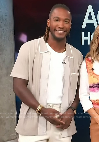 Scott's beige contrast tipped shirt on Access Hollywood