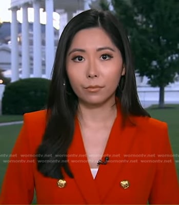 Selina Wang’s red blazer with gold buttons on Good Morning America