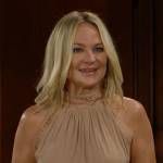 Sharon’s beige embroidered top on The Young and the Restless