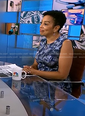 Sharon Epperson’s blue abstract print dress on NBC News Daily