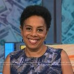 Sharon Epperson’s blue abstract print dress on NBC News Daily