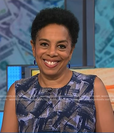 Sharon Epperson’s blue abstract print dress on NBC News Daily