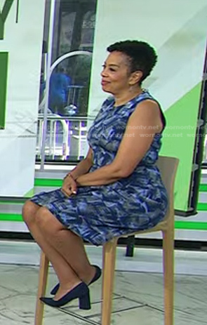 Sharon Epperson's blue abstract print dress on Today