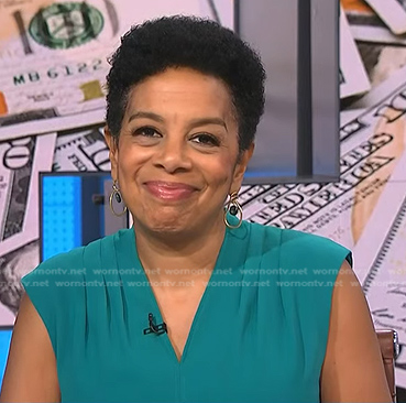 Sharon Epperson's green v-neck dress on NBC News Daily