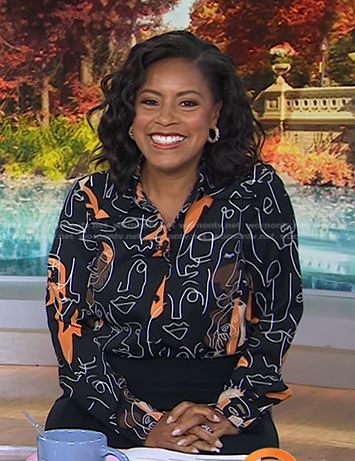 Sheinelle's black face print blouse on Today