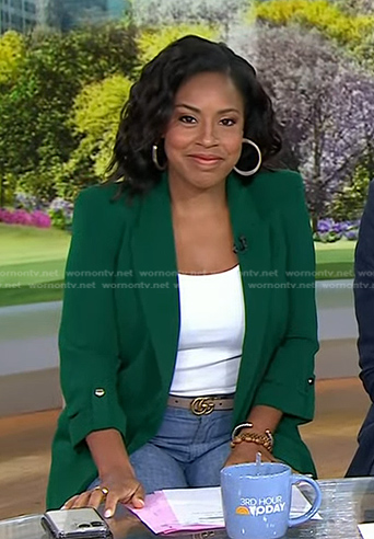 Sheinelle's green roll-up sleeve jacket and belt on Today