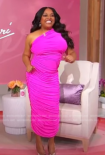 Sherri's pink ruched one shoulder dress on Sherri