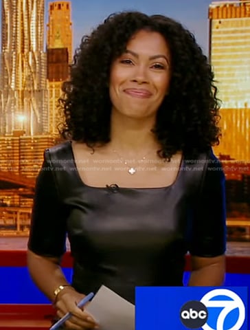 Shirleen Allicot’s black square neck leather dress on Good Morning America