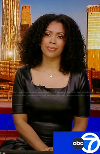 Shirleen Allicot’s black square neck leather dress on Good Morning America